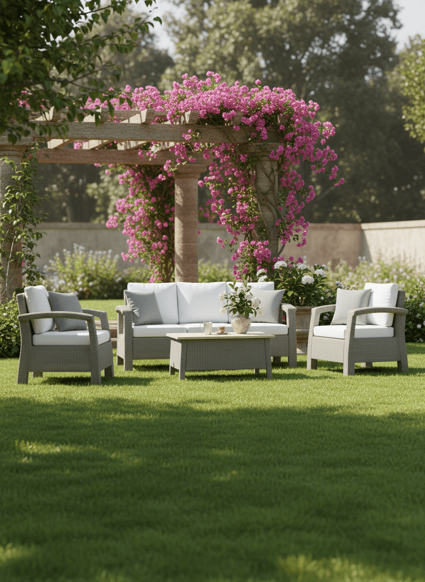 Srikamal furniture in a garden setting